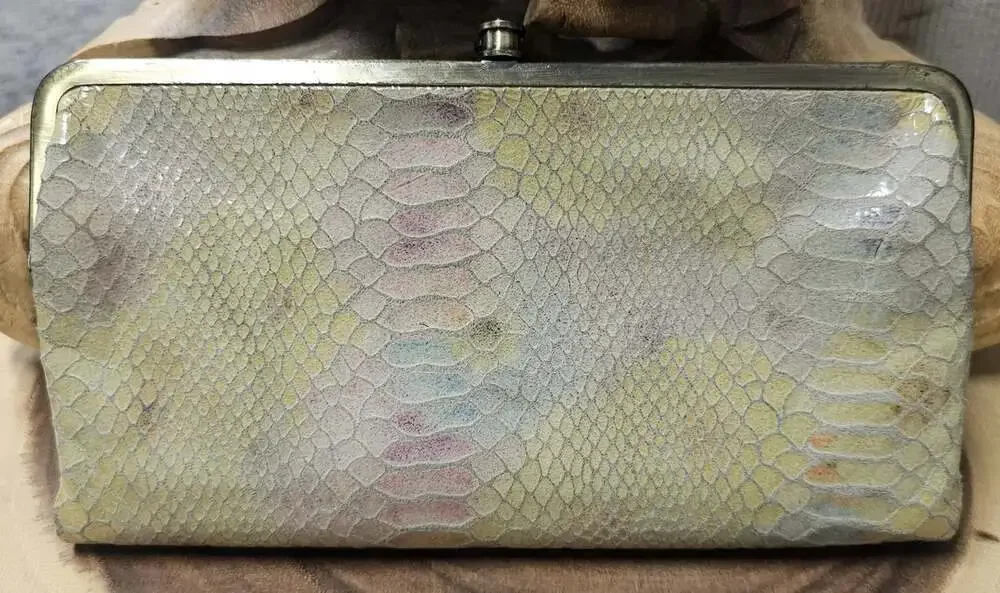 Hobo International Lauren Snake Print Pastel Rainbow Wallet Leather Clutch